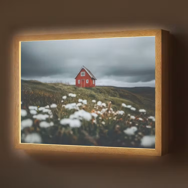 Heuvel - Huisje - Bloemen - Wit Light Box met batterij (Wandlamp) middel -z3d_website