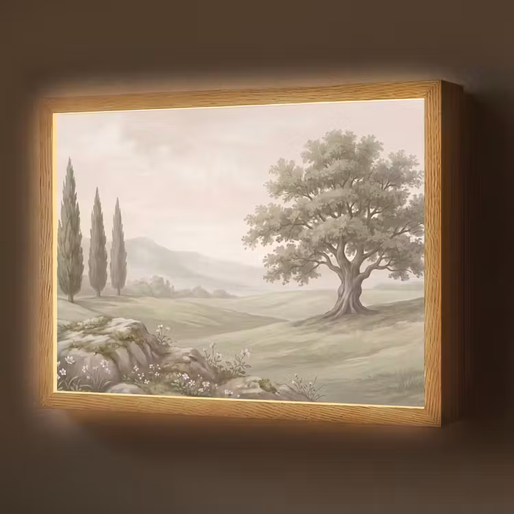 Heuvellandschap - Bomen - Natuur - Groen Light Box met batterij (Wandlamp) middel -z3d_website