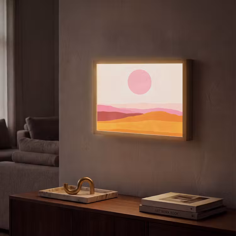 Heuvels - Oranje - Zon - Abstract Light Box met batterij (Wandlamp) middel -sfeer1