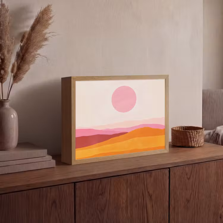 Heuvels - Oranje - Zon - Abstract Light Box met batterij (Wandlamp) middel -sfeer2