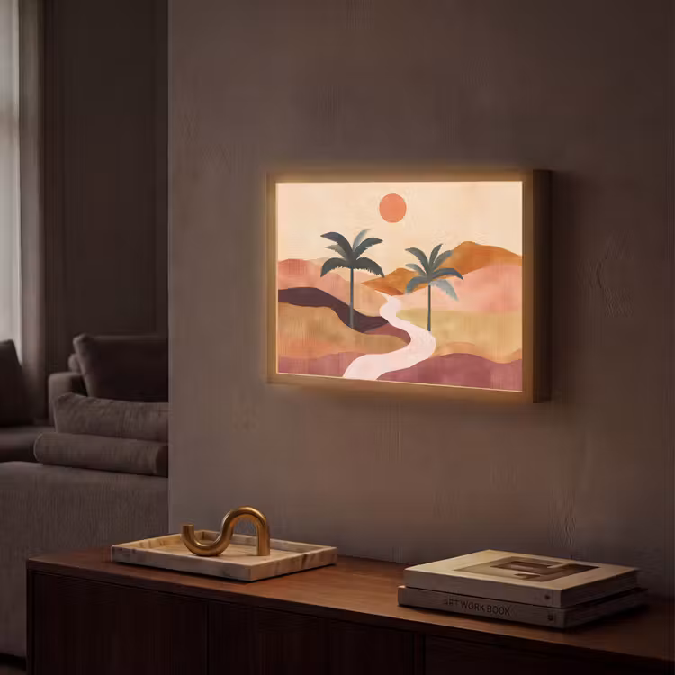 Heuvels - Palmbomen - Abstract Light Box met batterij (Wandlamp) middel -sfeer1