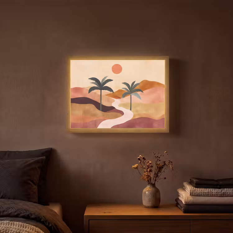 Heuvels - Palmbomen - Abstract Light Box met batterij (Wandlamp) middel -sfeer4