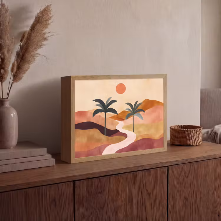 Heuvels - Palmbomen - Abstract Light Box met batterij (Wandlamp) middel -sfeer2