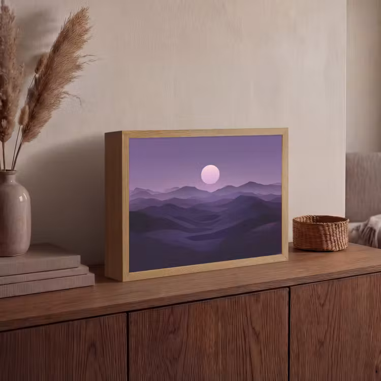 Heuvels - Paars - Mist - Zon Light Box met batterij (Wandlamp) middel -sfeer2