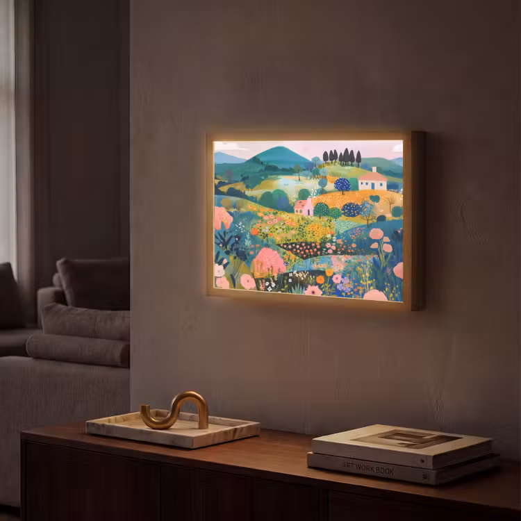 Heuvellandschap - Fantasierijk - Kleurcontrasten Light Box met batterij (Wandlamp) middel -sfeer1
