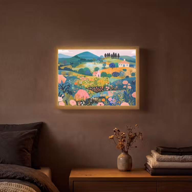 Heuvellandschap - Fantasierijk - Kleurcontrasten Light Box met batterij (Wandlamp) middel -sfeer4