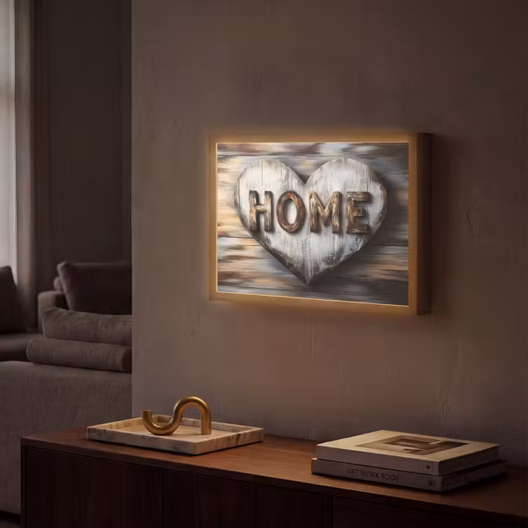 Home - Hart - Houtlook - Liefde Light Box met batterij (Wandlamp) middel -sfeer1