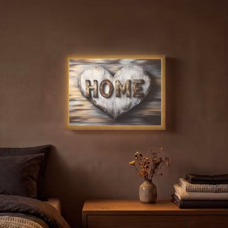 Home - Hart - Houtlook - Liefde Light Box met batterij (Wandlamp) middel -sfeer4