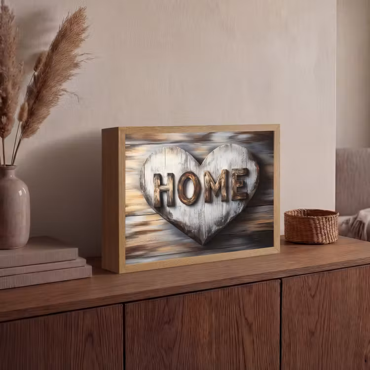 Home - Hart - Houtlook - Liefde Light Box met batterij (Wandlamp) middel -sfeer2