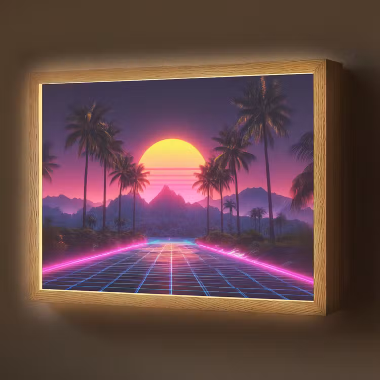 Horizon - Palmbomen - Bergen - Geel Light Box met batterij (Wandlamp) middel -z3d_website
