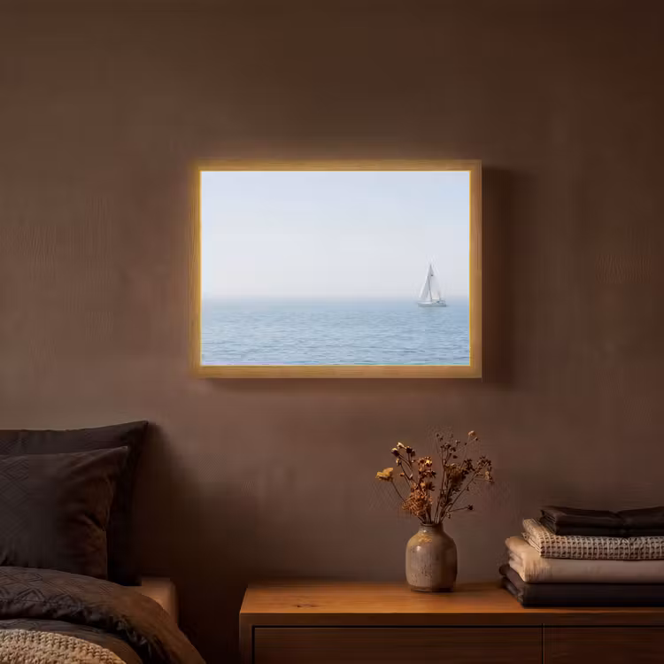 Horizon - Zeilboot - Zee Light Box met batterij (Wandlamp) middel -sfeer4
