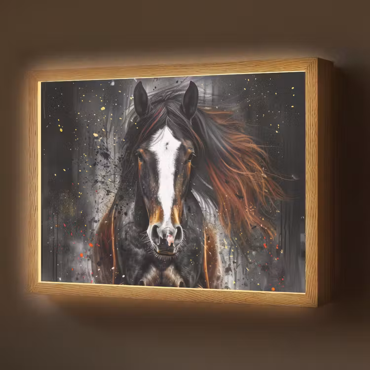 Paard - Dieren - Zwart - Luxe - Modern Light Box met batterij (Wandlamp) middel -z3d_website