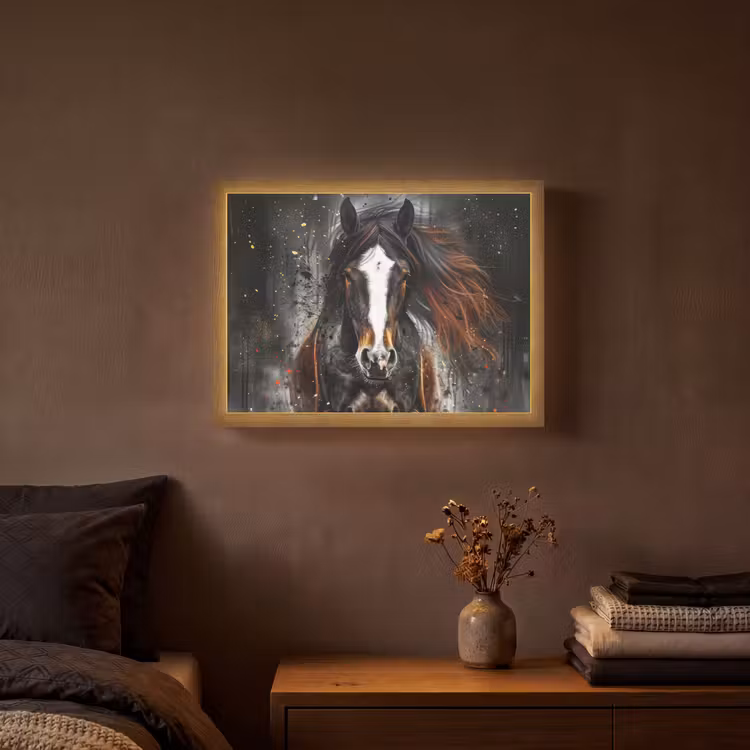 Paard - Dieren - Zwart - Luxe - Modern Light Box met batterij (Wandlamp) middel -sfeer4