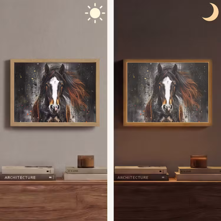 Paard - Dieren - Zwart - Luxe - Modern Light Box met batterij (Wandlamp) middel -sfeer3