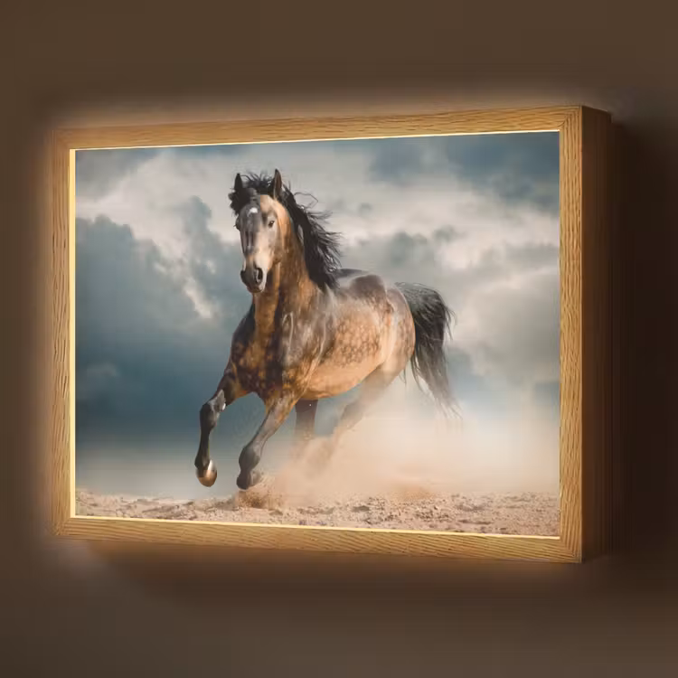 Paard - Dieren - Bruin - Natuur Light Box met batterij (Wandlamp) middel -z3d_website