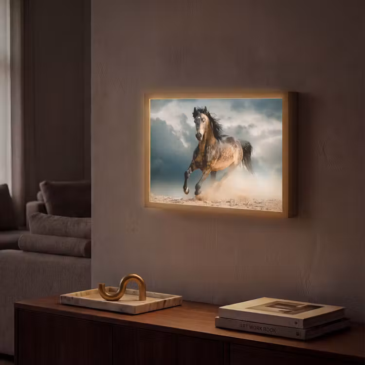 Paard - Dieren - Bruin - Natuur Light Box met batterij (Wandlamp) middel -sfeer1