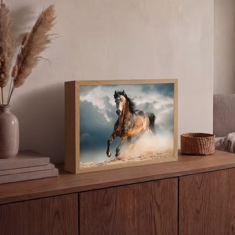 Paard - Dieren - Bruin - Natuur Light Box met batterij (Wandlamp) middel -sfeer2
