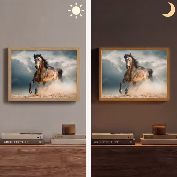 Paard - Dieren - Bruin - Natuur Light Box met batterij (Wandlamp) middel -sfeer3