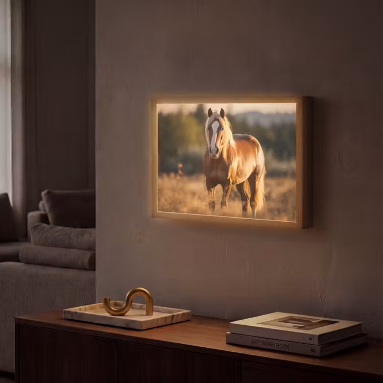 Paard - Bruin - Natuur - Weiland - Dier Light Box met batterij (Wandlamp) middel -sfeer1