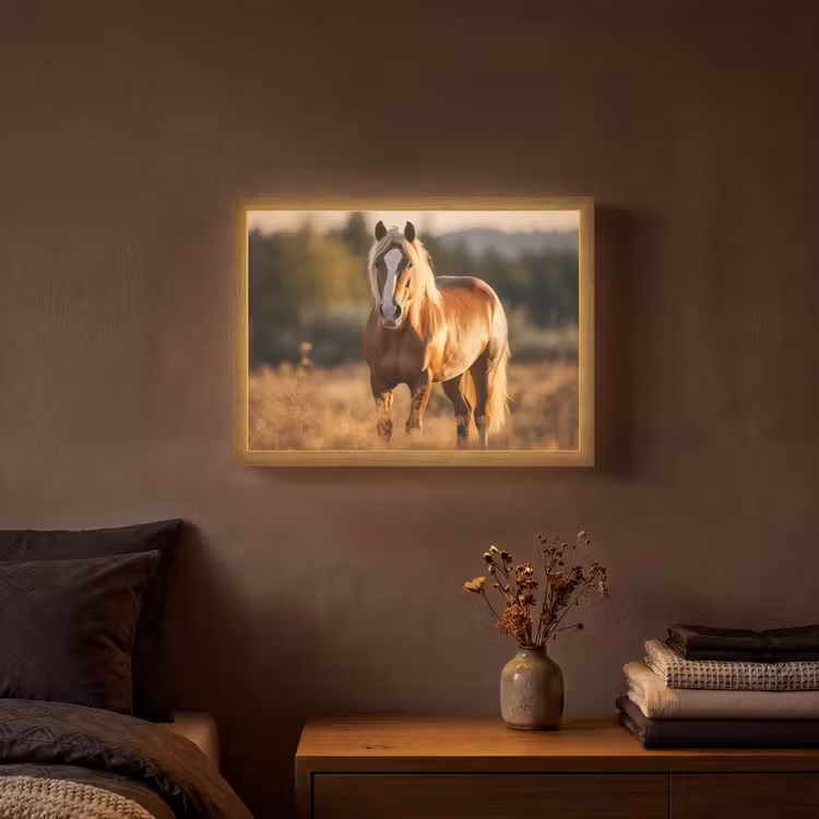Paard - Bruin - Natuur - Weiland - Dier Light Box met batterij (Wandlamp) middel -sfeer4