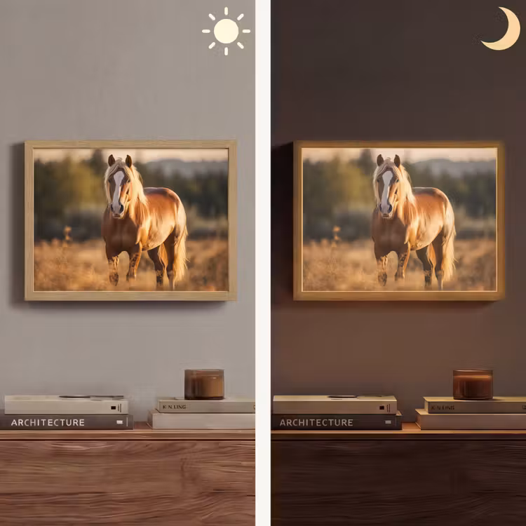 Paard - Bruin - Natuur - Weiland - Dier Light Box met batterij (Wandlamp) middel -sfeer3