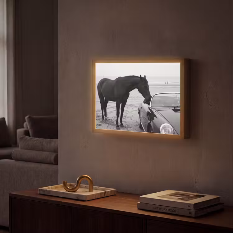 Paard - Auto - Zwart - Wit Light Box met batterij (Wandlamp) middel -sfeer1