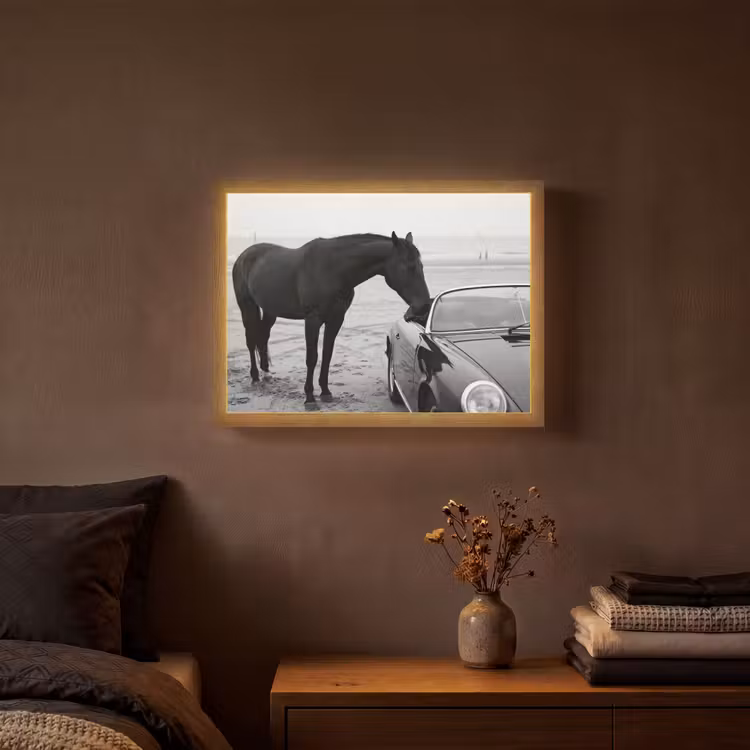 Paard - Auto - Zwart - Wit Light Box met batterij (Wandlamp) middel -sfeer4