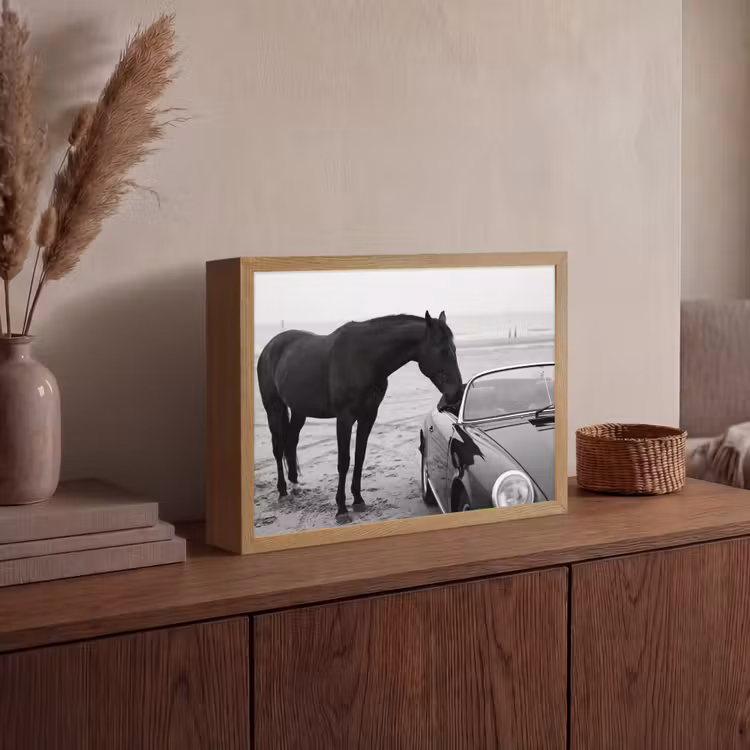 Paard - Auto - Zwart - Wit Light Box met batterij (Wandlamp) middel -sfeer2
