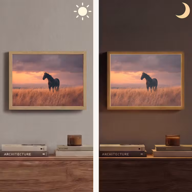 Paard - Wolken - Open veld Light Box met batterij (Wandlamp) middel -sfeer3