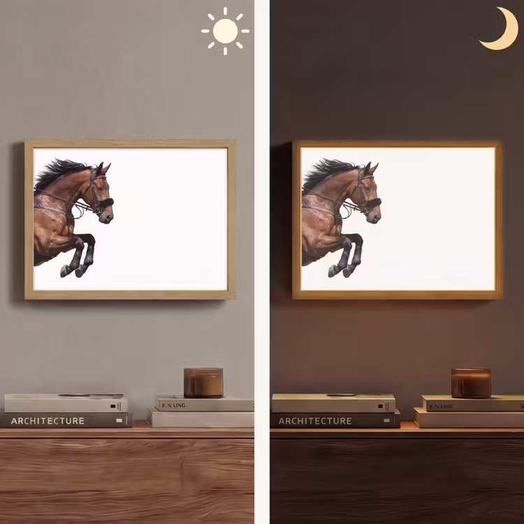 Paard - Springen - Modern Light Box met batterij (Wandlamp) middel -sfeer3