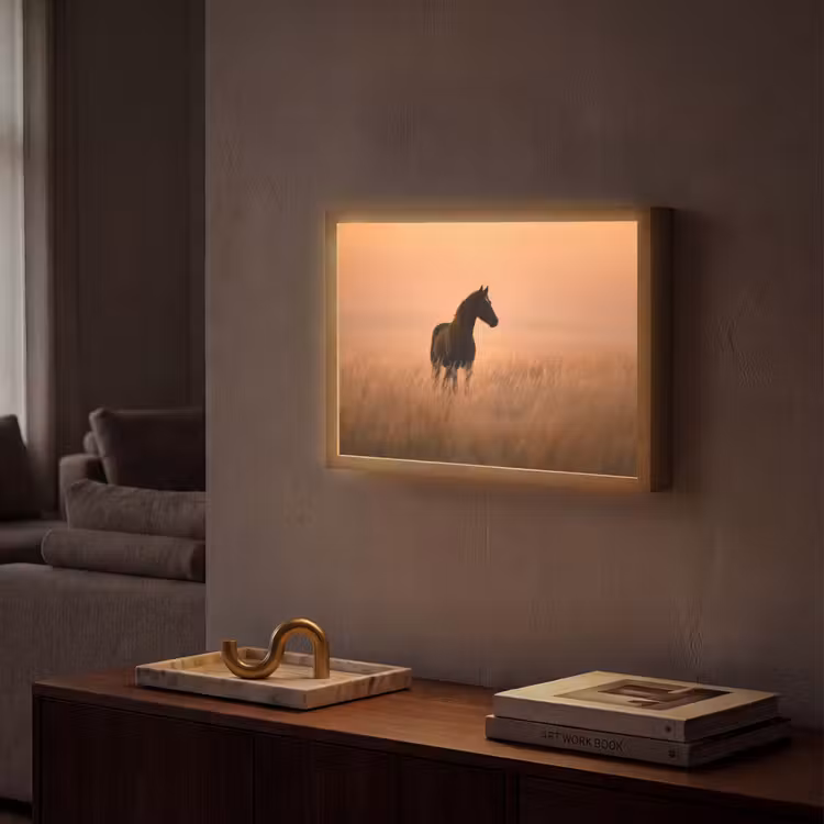 Paard - Grasveld - Zonsondergang Light Box met batterij (Wandlamp) middel -sfeer1