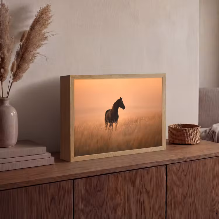Paard - Grasveld - Zonsondergang Light Box met batterij (Wandlamp) middel -sfeer2