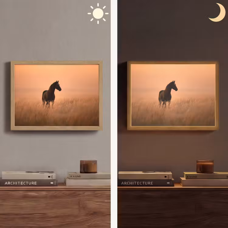 Paard - Grasveld - Zonsondergang Light Box met batterij (Wandlamp) middel -sfeer3