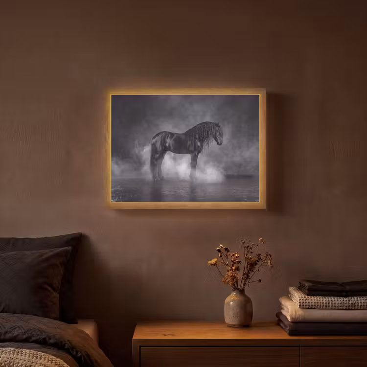 Paard - Magisch - Zwart Light Box met batterij (Wandlamp) middel -sfeer4