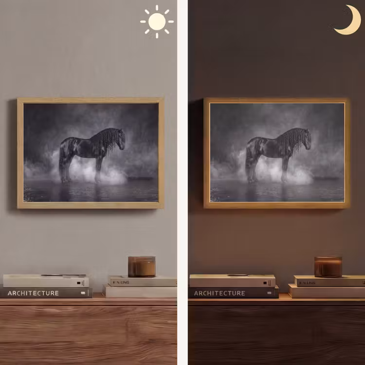 Paard - Magisch - Zwart Light Box met batterij (Wandlamp) middel -sfeer3