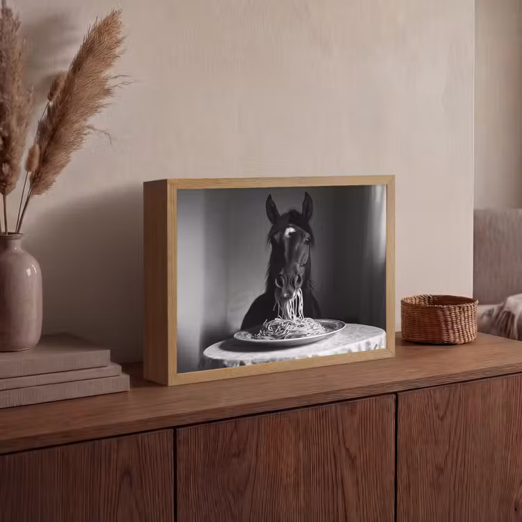 Paard - Bord - Pasta - Tafelkleed - Zwart Wit - Dieren Light Box met batterij (Wandlamp) middel -sfeer2