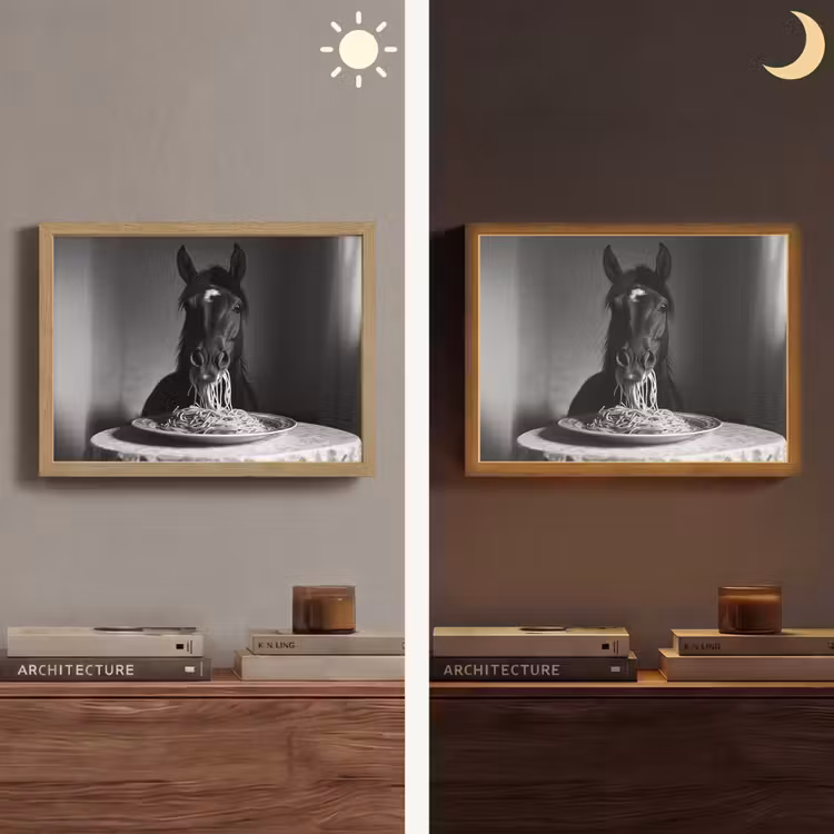 Paard - Bord - Pasta - Tafelkleed - Zwart Wit - Dieren Light Box met batterij (Wandlamp) middel -sfeer3