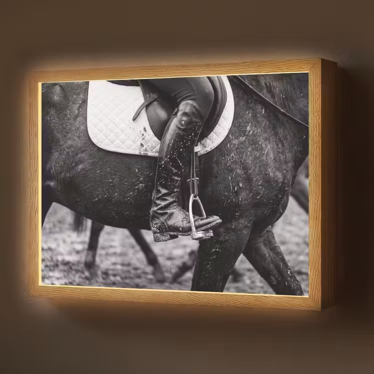 Paard - Sport - Zwart - Wit Light Box met batterij (Wandlamp) middel -z3d_website