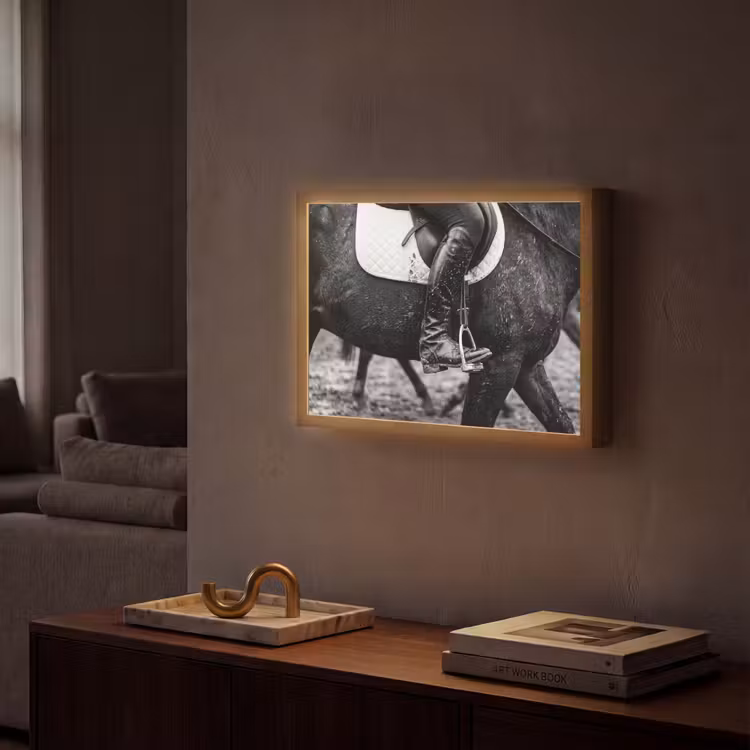 Paard - Sport - Zwart - Wit Light Box met batterij (Wandlamp) middel -sfeer1