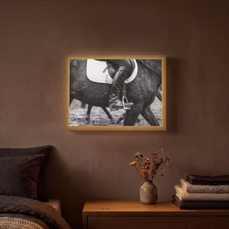 Paard - Sport - Zwart - Wit Light Box met batterij (Wandlamp) middel -sfeer4