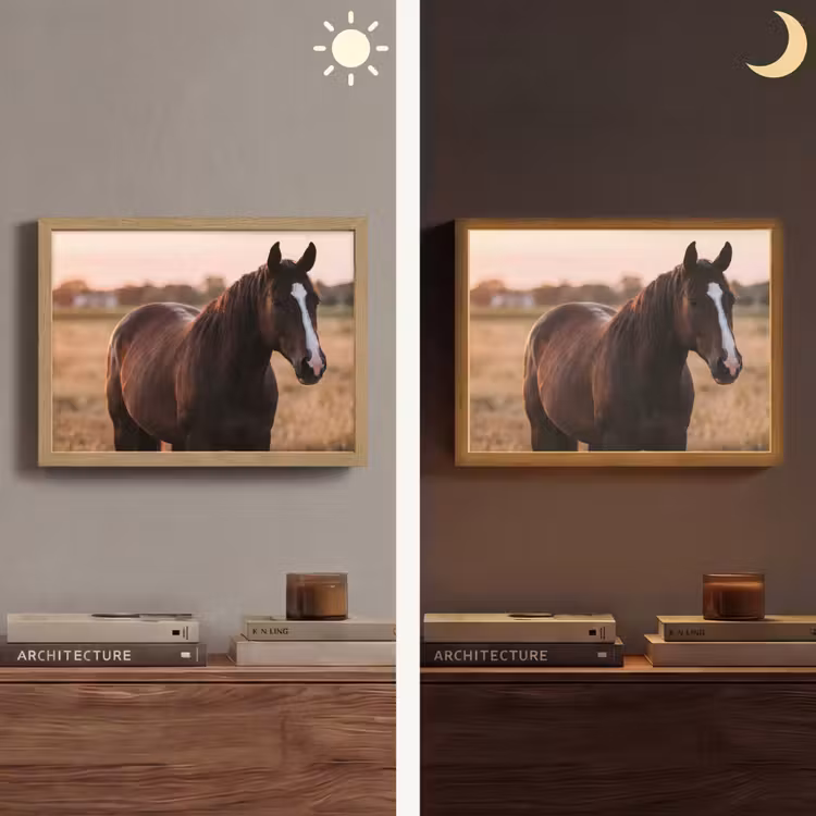 Paard - Zonsondergang - Bruin Light Box met batterij (Wandlamp) middel -sfeer3