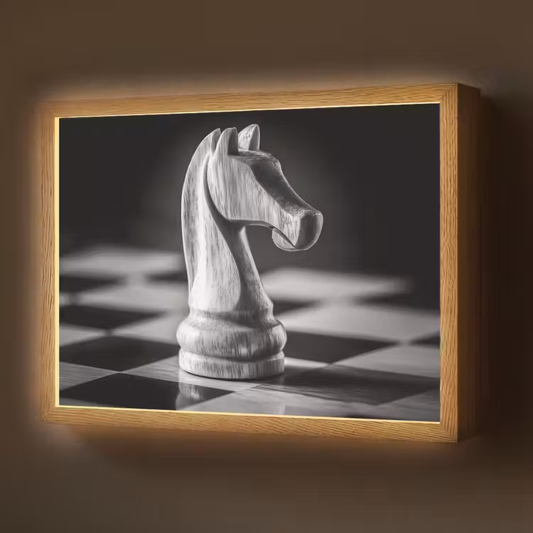 Paard - Hout - Schaalbord - Zwart Light Box met batterij (Wandlamp) middel -z3d_website