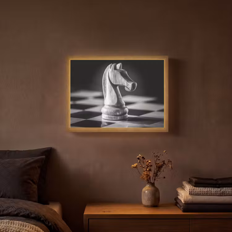 Paard - Hout - Schaalbord - Zwart Light Box met batterij (Wandlamp) middel -sfeer4