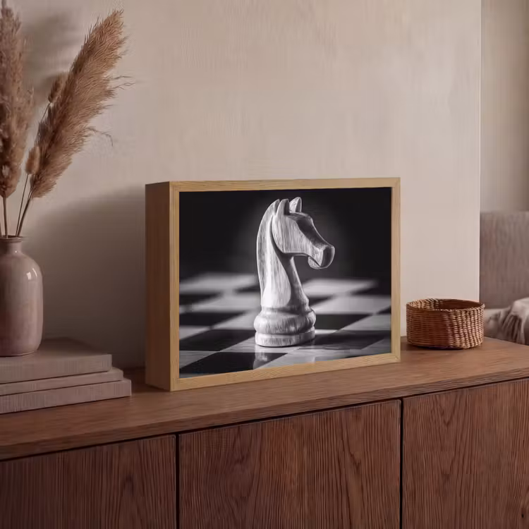 Paard - Hout - Schaalbord - Zwart Light Box met batterij (Wandlamp) middel -sfeer2