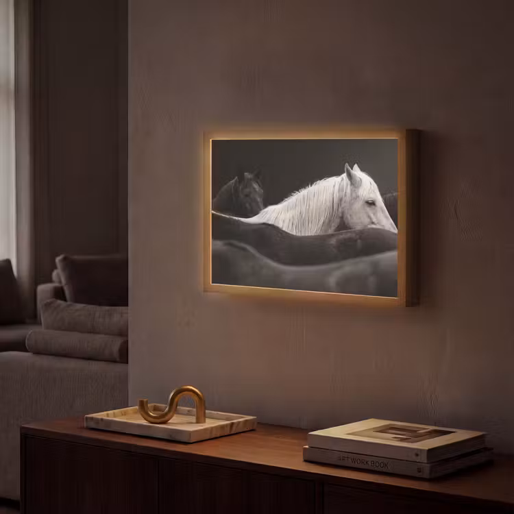 Paarden - Zwart - Wit - Kudde Light Box met batterij (Wandlamp) middel -sfeer1