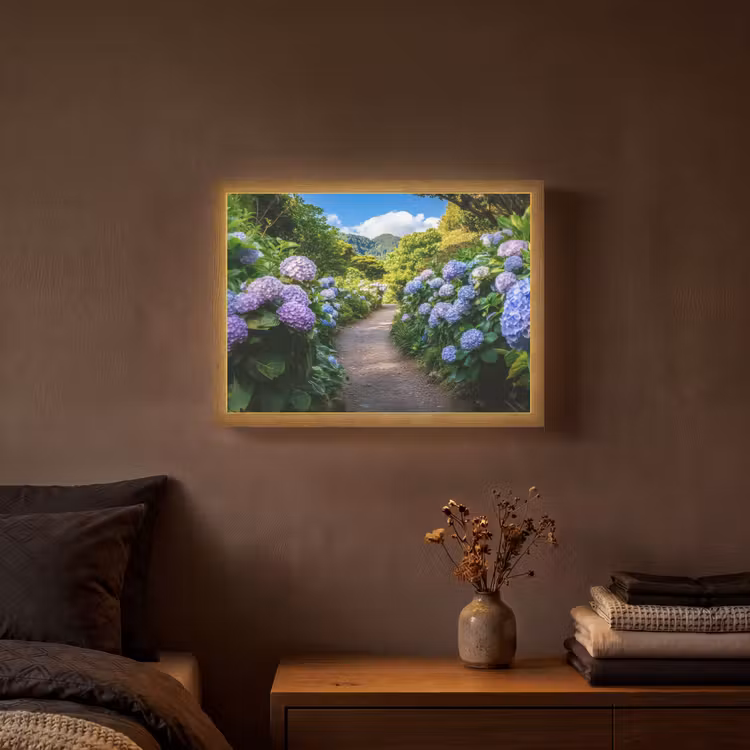 Hortsensia - Pad - Bloemen Light Box met batterij (Wandlamp) middel -sfeer4