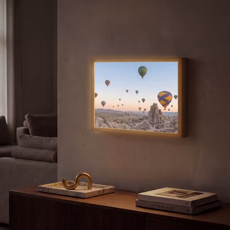 Luchtballonnen - Rotsen - Zonsopgang Light Box met batterij (Wandlamp) middel -sfeer1
