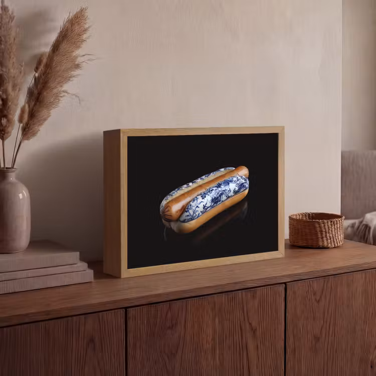Hotdog - Porselein - Delfts blauw - Eten Light Box met batterij (Wandlamp) middel -sfeer2