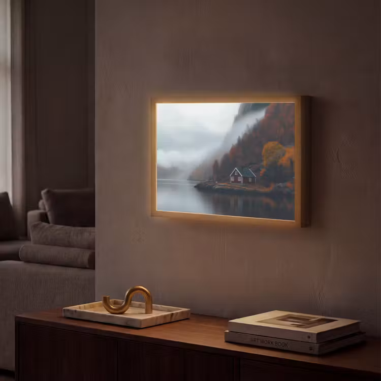 Huis - Rood - Bergen - Water Light Box met batterij (Wandlamp) middel -sfeer1