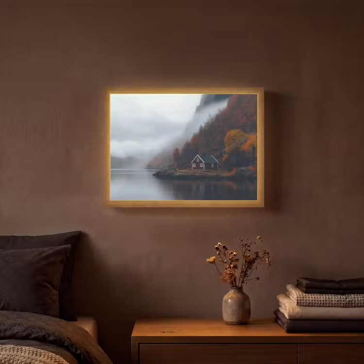 Huis - Rood - Bergen - Water Light Box met batterij (Wandlamp) middel -sfeer4